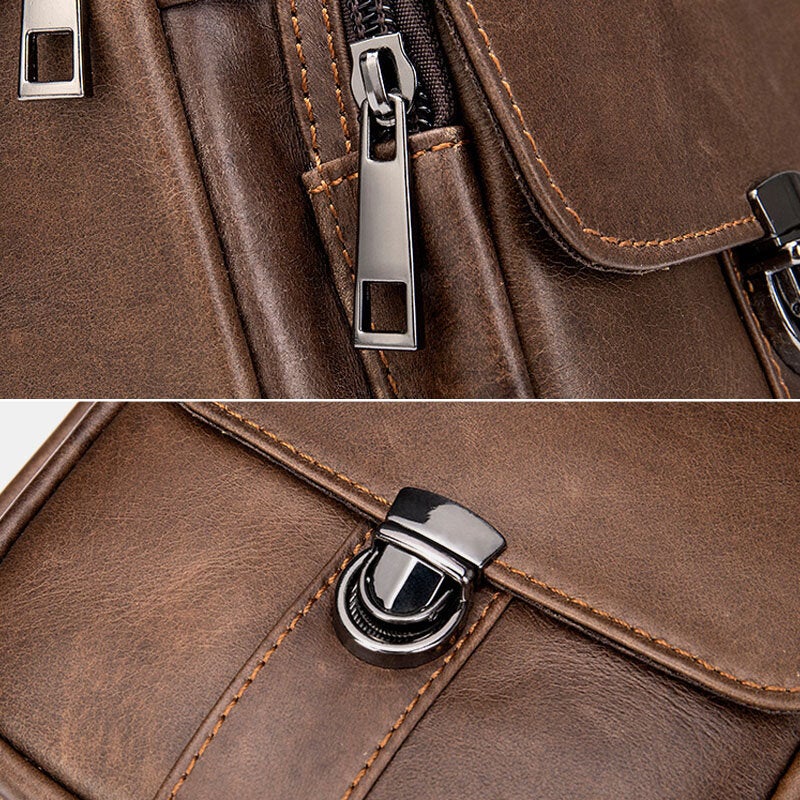 Men's Genuine Leather Anti-theft Crossbody Bag, Retro Multi-pocket Wear-resistant Shoulder Messenger