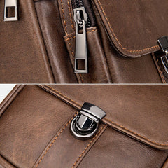 Men's Genuine Leather Anti-theft Crossbody Bag, Retro Multi-pocket Wear-resistant Shoulder Messenger