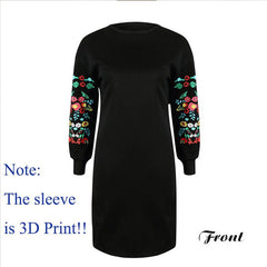 Elegant Floral Print Long Sleeve O-Neck Loose Warm Mini Dress - Sheseelady