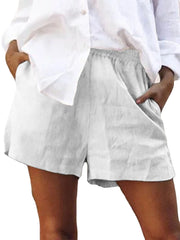 Women Cotton Solid Color Elastic Waist Shorts