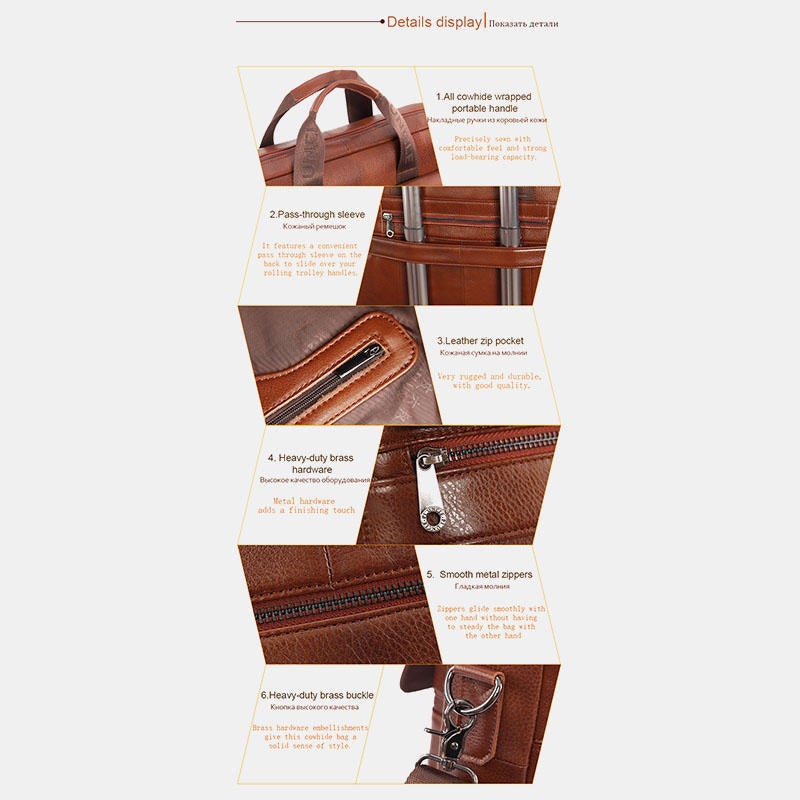 Men's Large Capacity Genuine Leather Business Messenger Bag