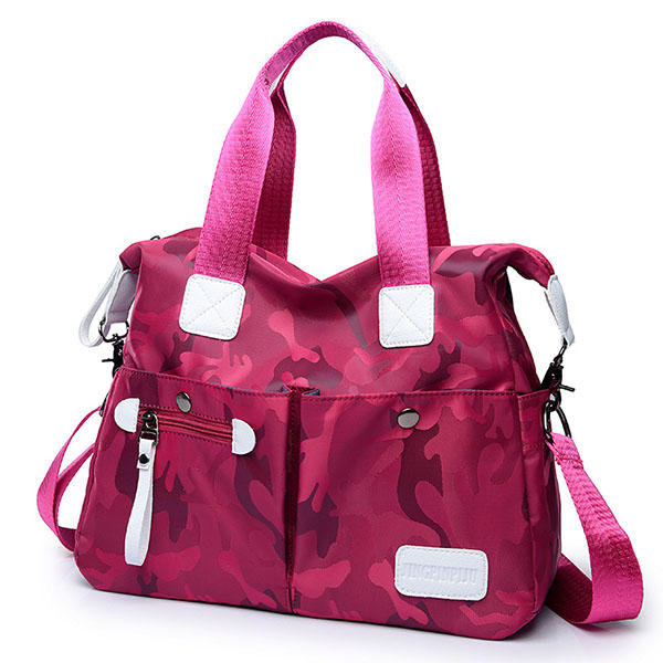 Women Nylon Camouflage Tote Handbags Front Pockets Shoulder Bags Crossbody