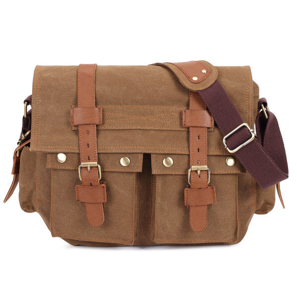 Men's Canvas Leather Casual Crossbody Messenger Bag for Outdoor Use