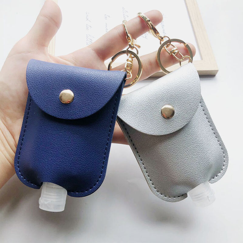 Women Faux Leather Casual Portable Hand Sanitizer Bottle Keychain Travel Pendant Bag Accessory