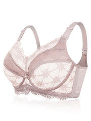 Lace See Through Full Coverage Gather Push Up Minimizer Bra