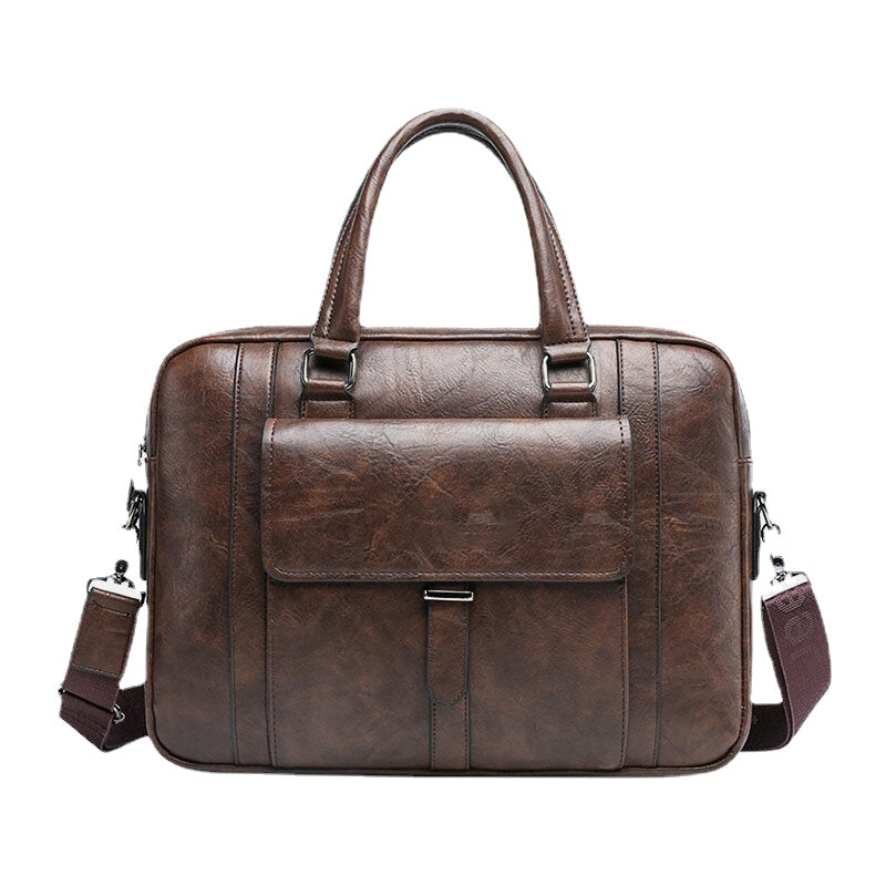 Men's Vintage PU Leather Multi-Pocket Messenger Crossbody Shoulder Bag