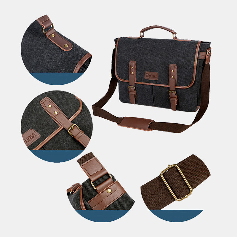 Men's Vintage Canvas Multi-Pocket Wear-Resistant Business Messenger Laptop Crossbody Bag