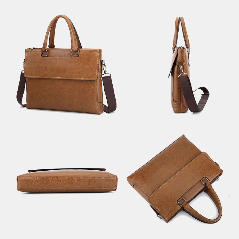 Men's Vintage Leather Anti-theft Waterproof 14" Laptop Briefcase Crossbody Bag
