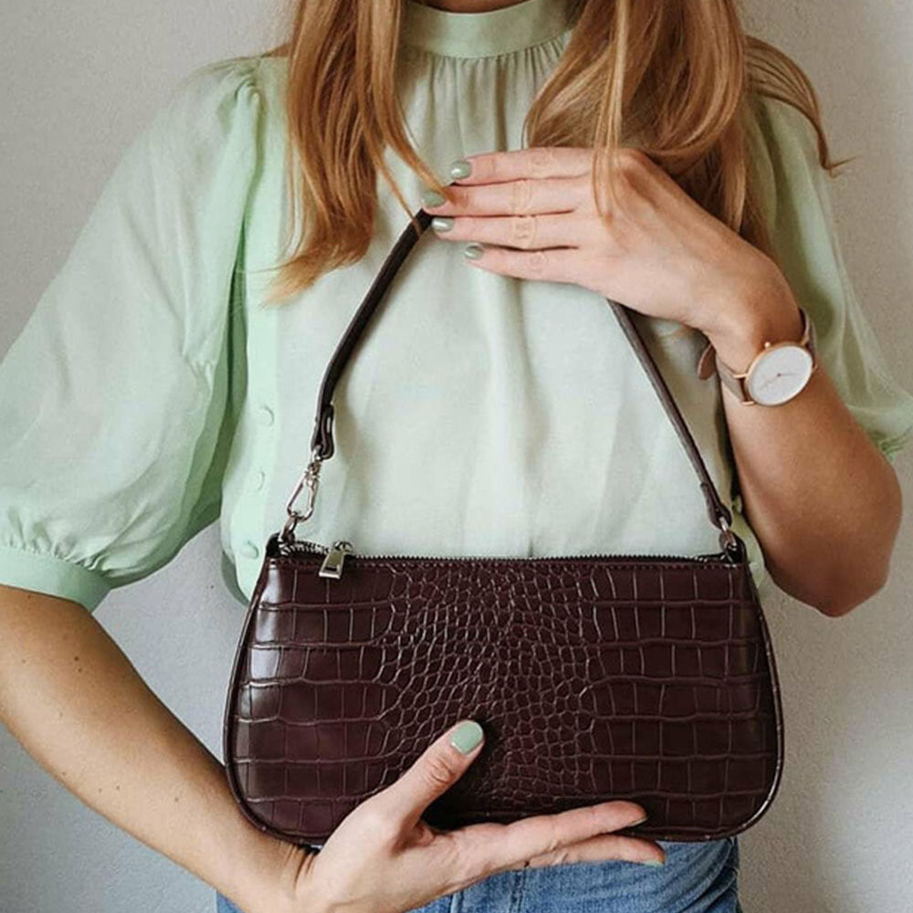 Women PU French Avocado Stick Bag Small Crowd Vintage Crocodile Pattern Women's One Shoulder Underarm Handbags