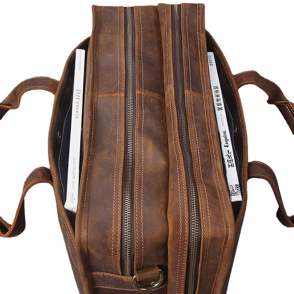 Men Vintage Multifunction Wear-Resistant Faux Leather Large Capacity Business Briefcases Handbag