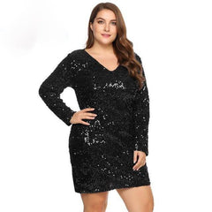 V-Neck Long Sleeve Sequined Bodycon Cocktail Club Deep