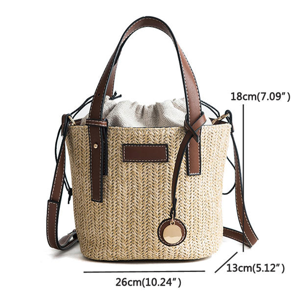 Straw Beach Bag Bucket Handbag Shoulder For Women