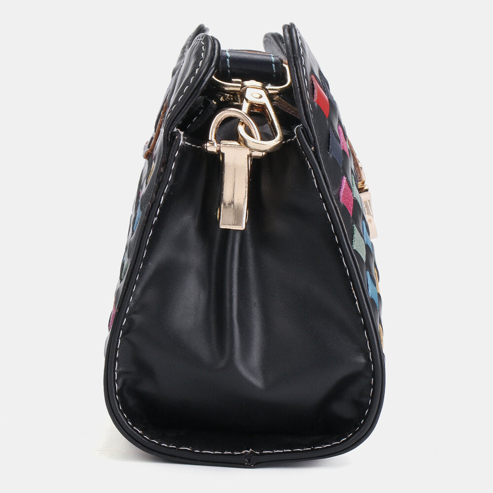 Women Genuine Leather Patchwork Phone Bag Crossbody Shoulder