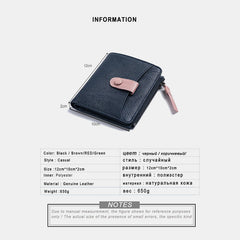 Women Genuine Leather Bifold Hasp Zipper Multifunction Coin Purse Money Clip Short Wallet