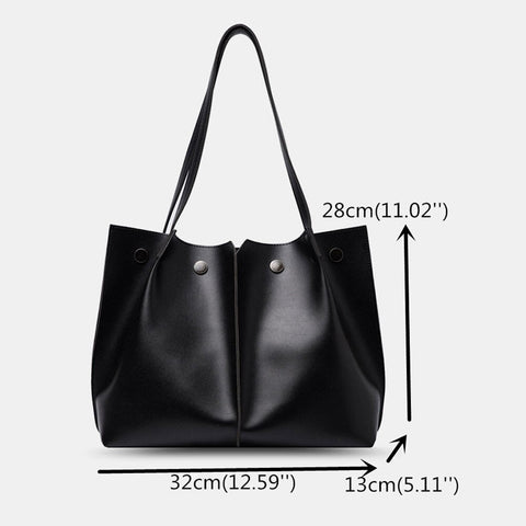 2 Pcs Women PU Leather Rivet Hasp Wild Large Capacity Ruched Bag Shoulder Handbag