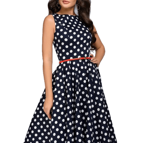 Retro Elegant Women's Sleeveless O-neck Dress With Polka Dot Print