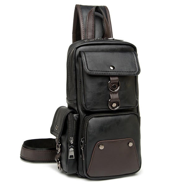 Men's Black Multi-Pocket Crossbody Chest Bag