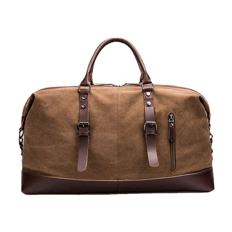 Men's Canvas PU Leather Multi-Pocket Travel Duffle Shoulder Bag