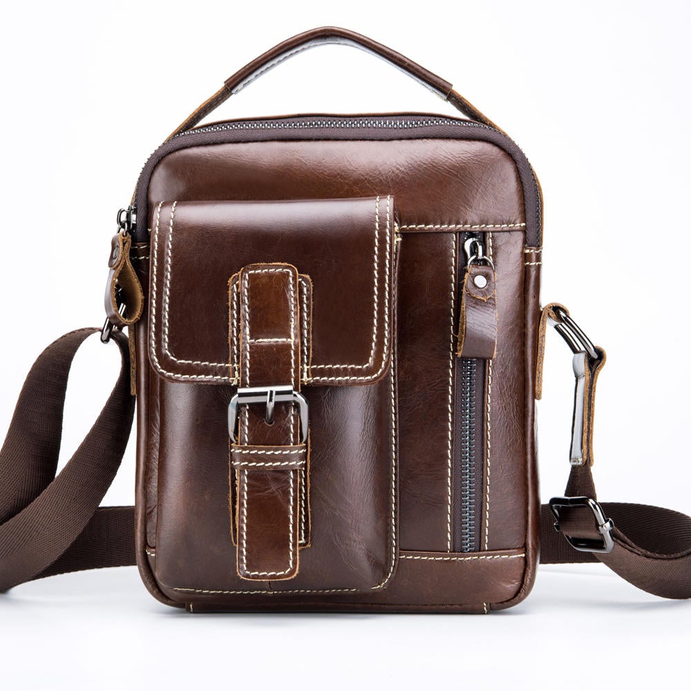 Men's Classic Leather Crossbody Bag - Casual Business Shoulder Handbag