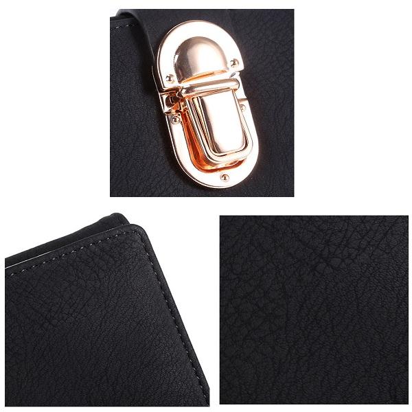 Women PU Leather Hardware Hasp Fold Over Card Holder Purse Wallet