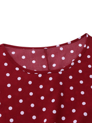 Women Loose O-neck Polka Dot 3/4 Sleeve Maxi Dress