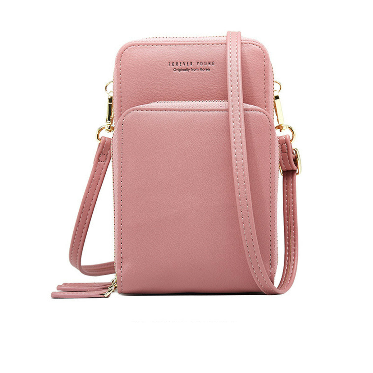 Women Artificial Leather Multi-compartment Crossbody Bag Solid Color Large Capacity Phone Shoulder Messenger