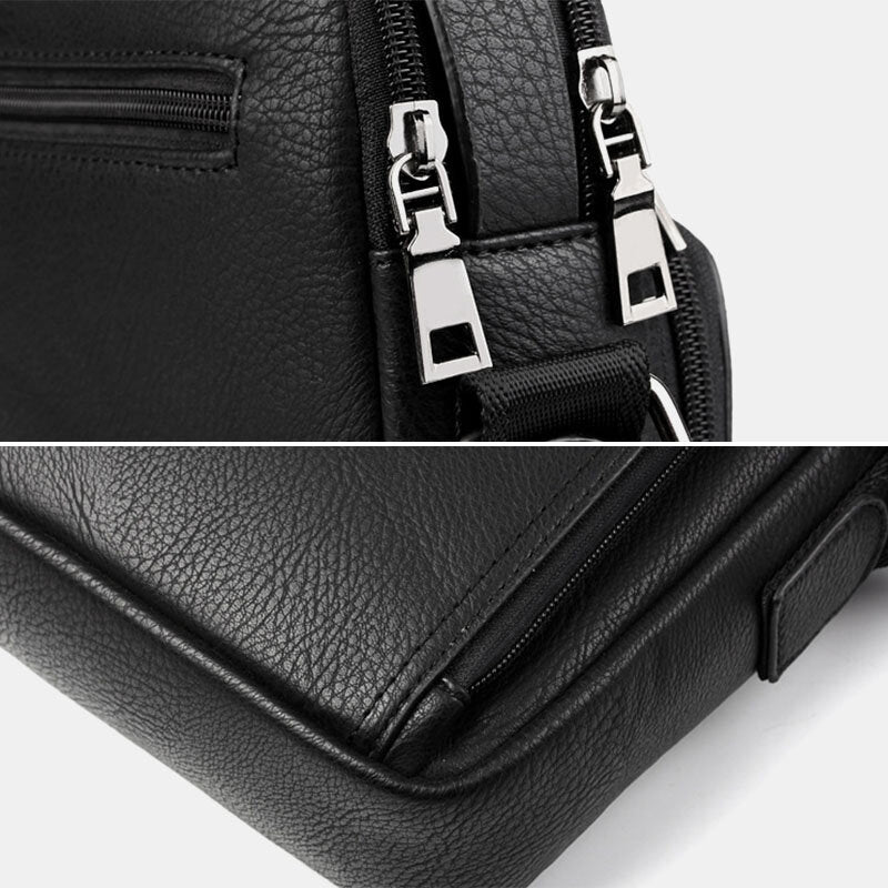 Men's PU Leather Multi-pocket Crossbody Bag - Large Capacity Teacher Bag