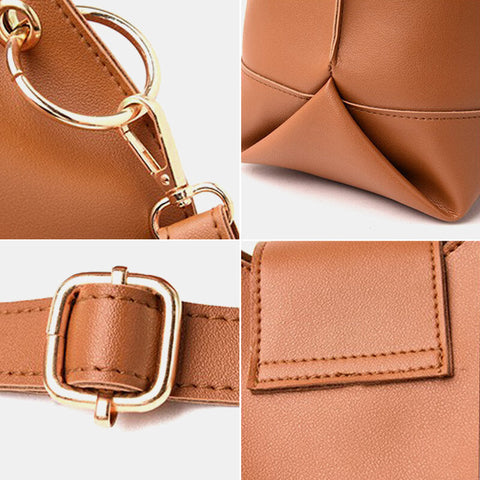 3 PCS PU Leather Vintage Solid Large Capacity Wallet Clutch Bag Phone Handbag Crossbody Shoulder