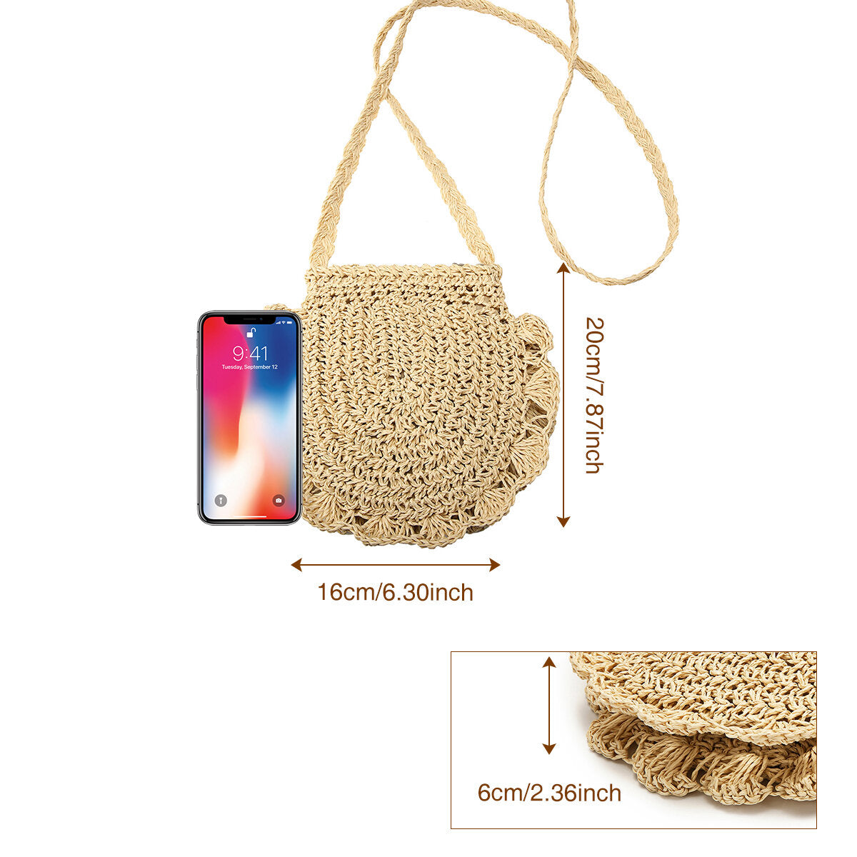 Women Straw Holiday Light Weight Crossbody Bag Elegant Bohemian Style Lace