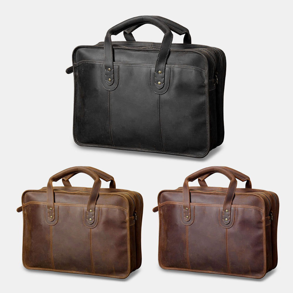 Men Vintage Multifunction Wear-Resistant Faux Leather Large Capacity Business Briefcases Handbag