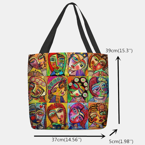 Women Felt Multicolor Cartoon Figure Print Handbag Shoulder Bag Tote