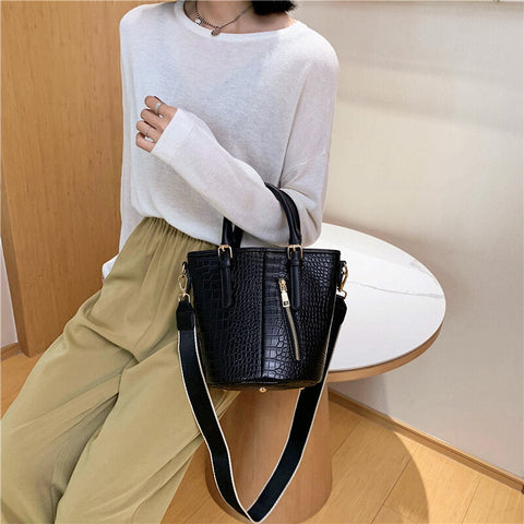 Women PU Leather Alligator Pattern Stitching Casual Fashion Handbag Crossbody Bag