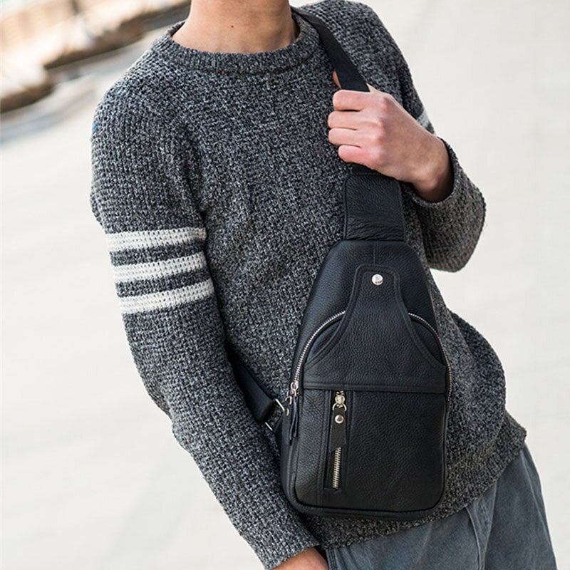 Men's Retro Leather Crossbody Sling Bag - Large Capacity