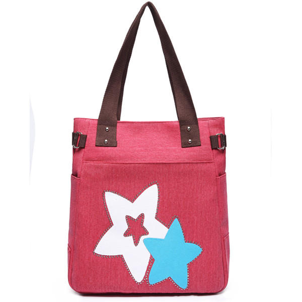 Women Canvas Star Tote Handbags Casual Shoulder Bags Capacity Shopping