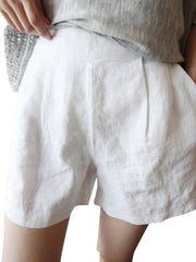 Solid Pocket Ruched Cotton Casual Shorts