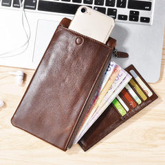 Genuine Leather Zipper Long Wallet Purse Card Holder 5.5'' Phone Case For Iphone Huawei Samsung