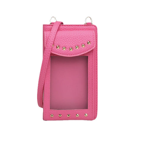 Women Touch Screen 6.3 Inch Phone Holder 10 Card Slot Rivet Crossbody Bag Wallet