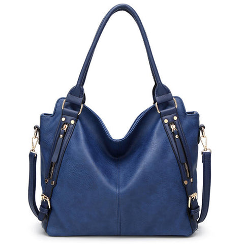 Women's Vintage Tote Shoulder Bag Large Capacity Handbag with Front Zip Card Pockets