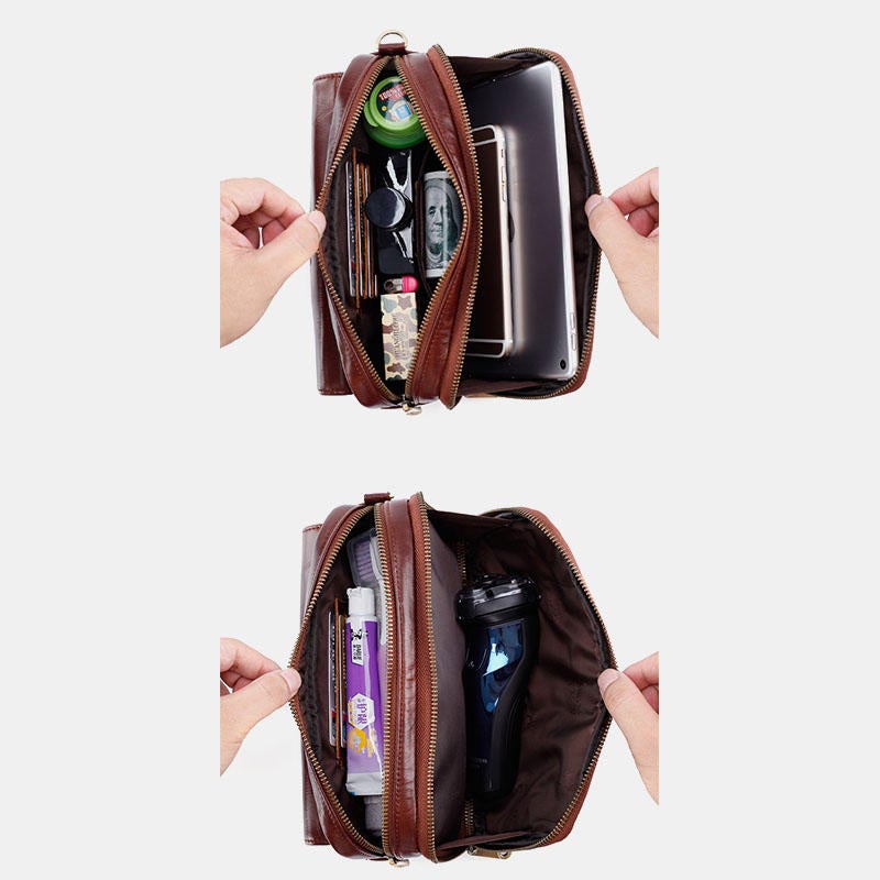 Men's Genuine Leather Large Capacity Business Clutch Bag for Office