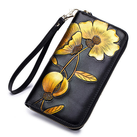 Women RFID Blocking Bohemian Floral Clutch Bag 8 Card Slots Coin Purse Long Wallet