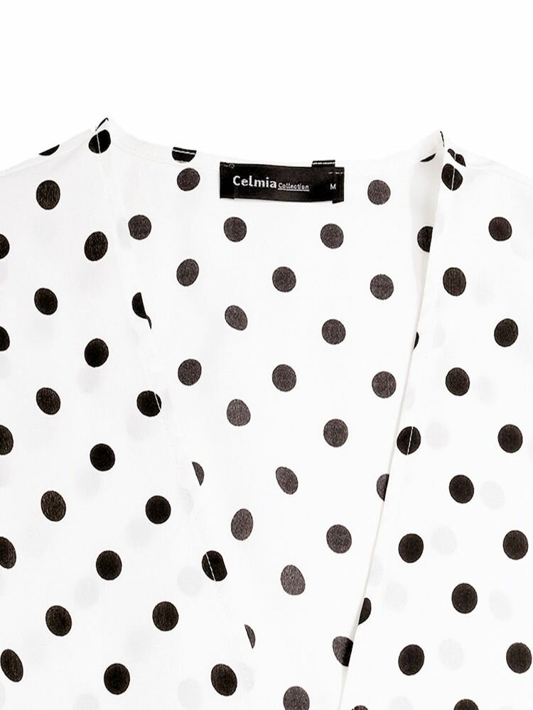 Polka Dots V-neck Short Sleeve Print Split Party Wrap Maxi Dress
