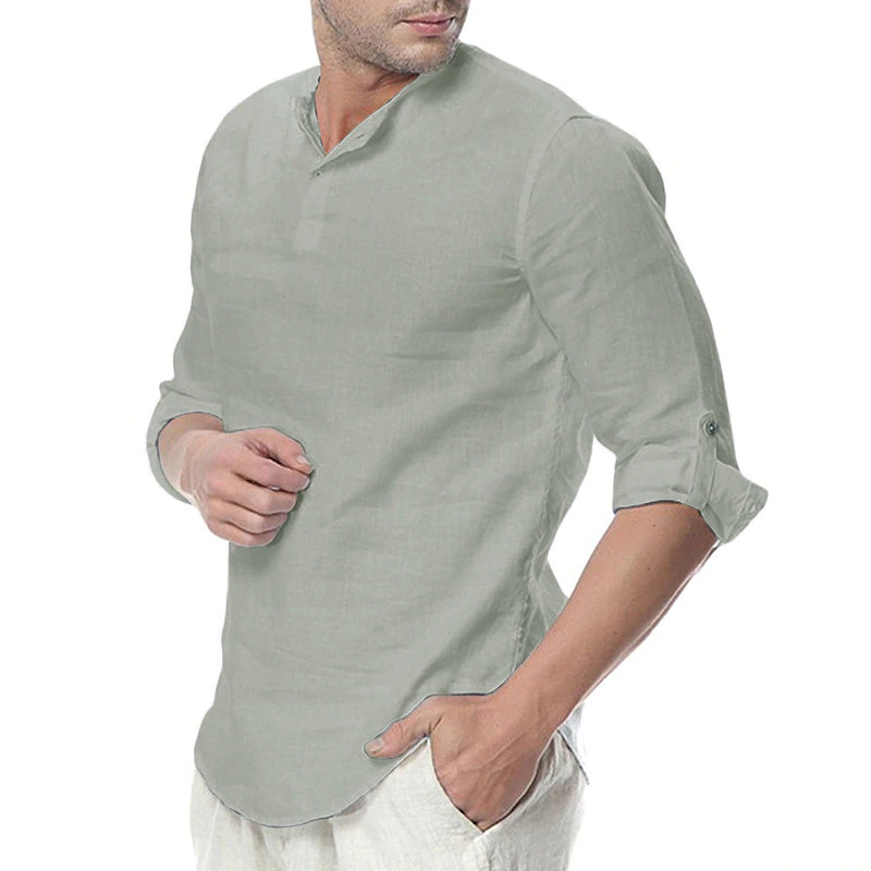 Cotton Solid Basic Men Tops Leisure Casual Shirt - Sheseelady