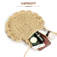 Women Straw Holiday Light Weight Crossbody Bag Elegant Bohemian Style Lace