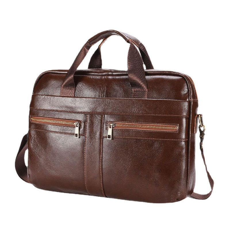 Men's Vintage Leather 14" Laptop Messenger Bag - Multi-pocket Crossbody Briefcase