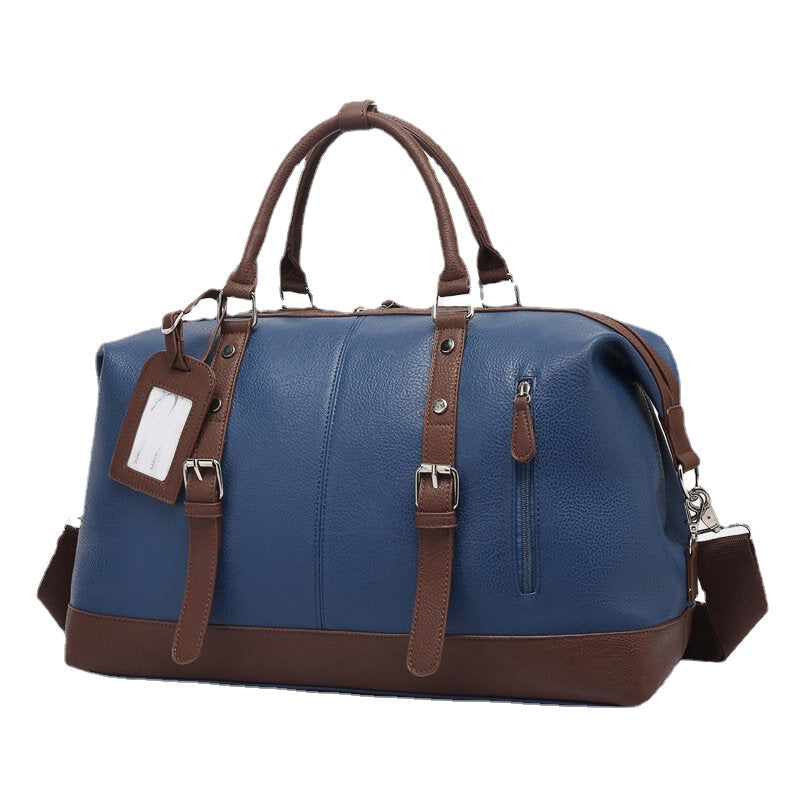 Men's Canvas PU Leather Multi-Pocket Travel Duffle Shoulder Bag
