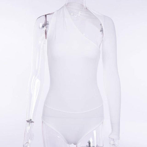 Corporação Sexy One Shoulder Bodycon Bodysuit Asymmetrical Hollow Out Long Sleeve Playsuit Backless Button Rompers Womens Jumpsuit