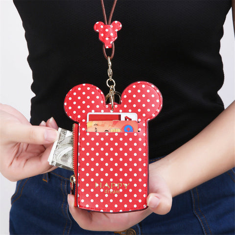 Women PU Leather Mouse Shape Polka Dot Pattern Multi-card Slot Card Holder Coin Purse Crossbody Bags