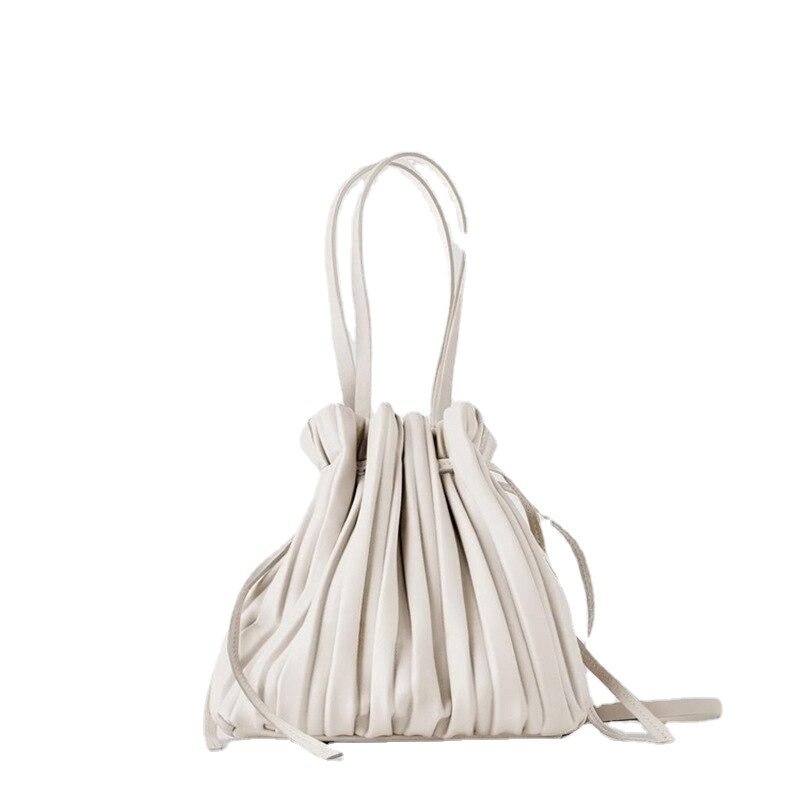 Stylish Women's Leather Bucket Bag With Pleated Stripe