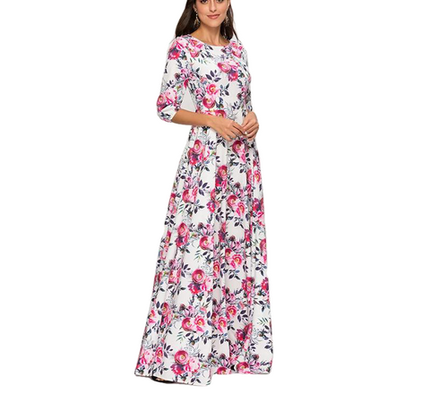 Elegant Three Quarter Sleeve Slim Autumn Winter Maxi Dress For Women