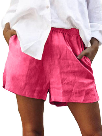 Women Cotton Solid Color Elastic Waist Shorts